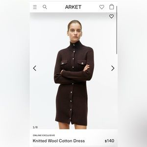 Arket Knitted Wool Cotton Dress in Dark Brown.